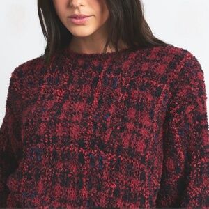 SKIMS Merlot Navy Plaid Dolman Sleeves crewneck Pullover Sweater